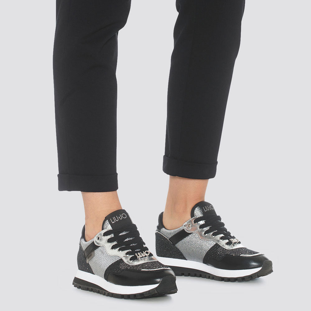 Scarpe Donna LIU JO Sneakers in Suede e Mesh Lamè colore Nero e