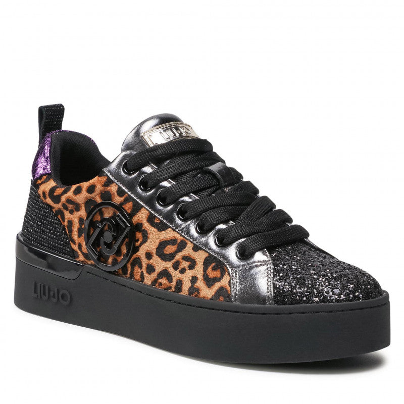 Damenschuhe LIU JO Sneakers in Cavallino und Glitzer in Schwarz und Leopard