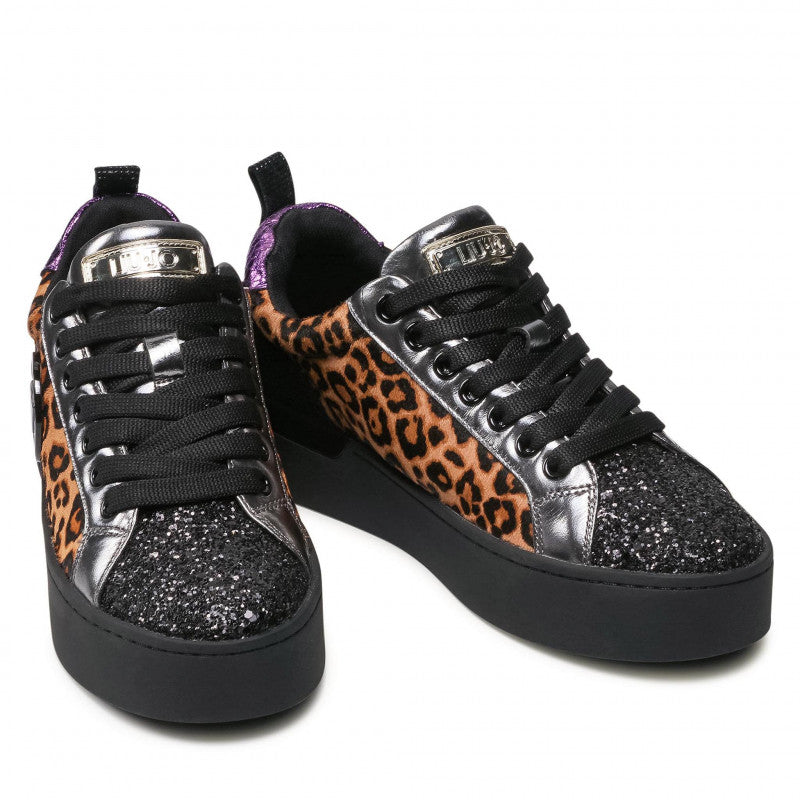 Scarpe Donna LIU JO Sneakers in Cavallino e Glitter colore Nero e Leopard