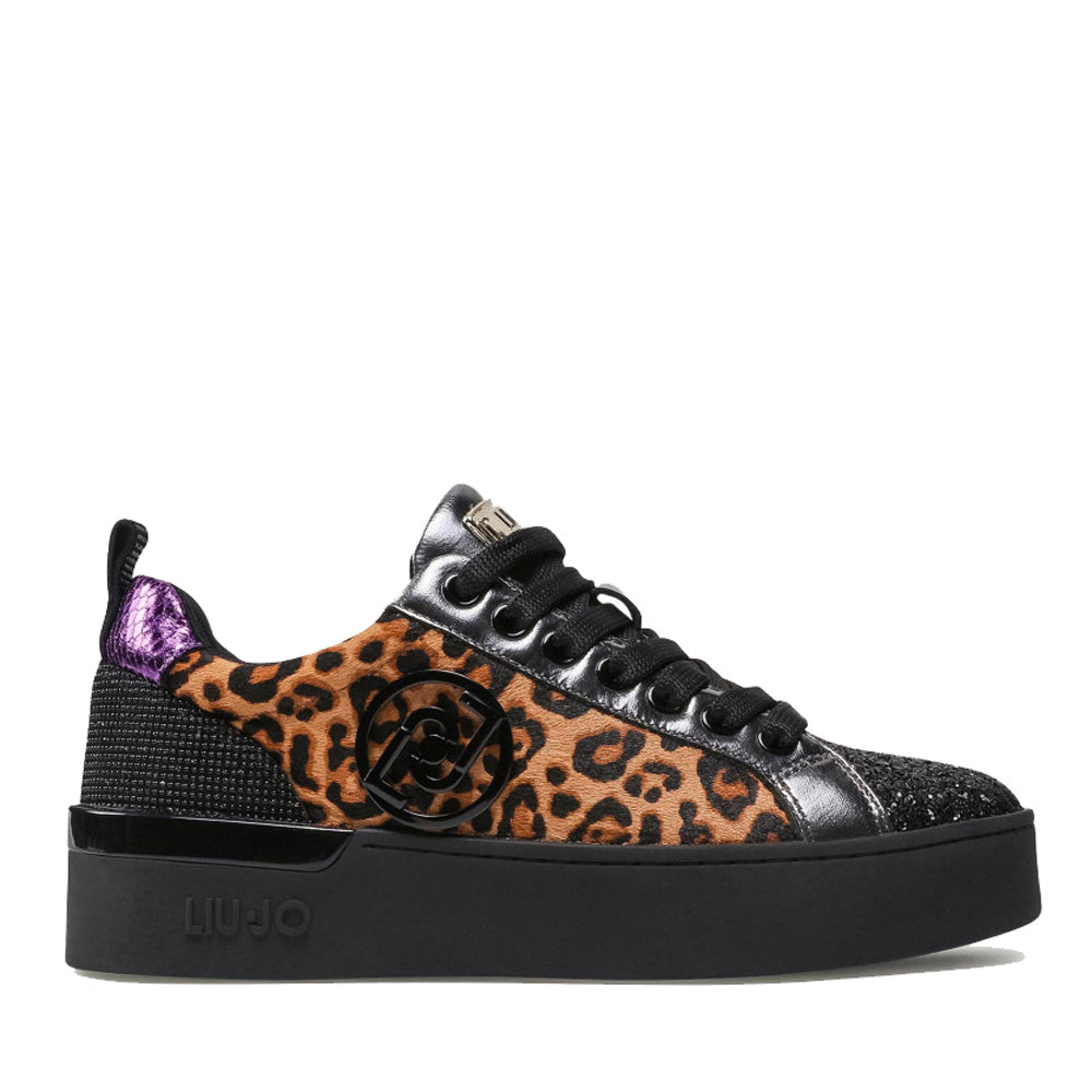 Scarpe Donna LIU JO Sneakers in Cavallino e Glitter colore Nero e Leopard