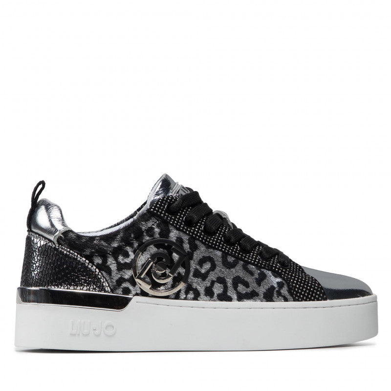 Damenschuhe LIU JO Sneakers aus Leder und Wildleder in der Farbe Silber/Leopard