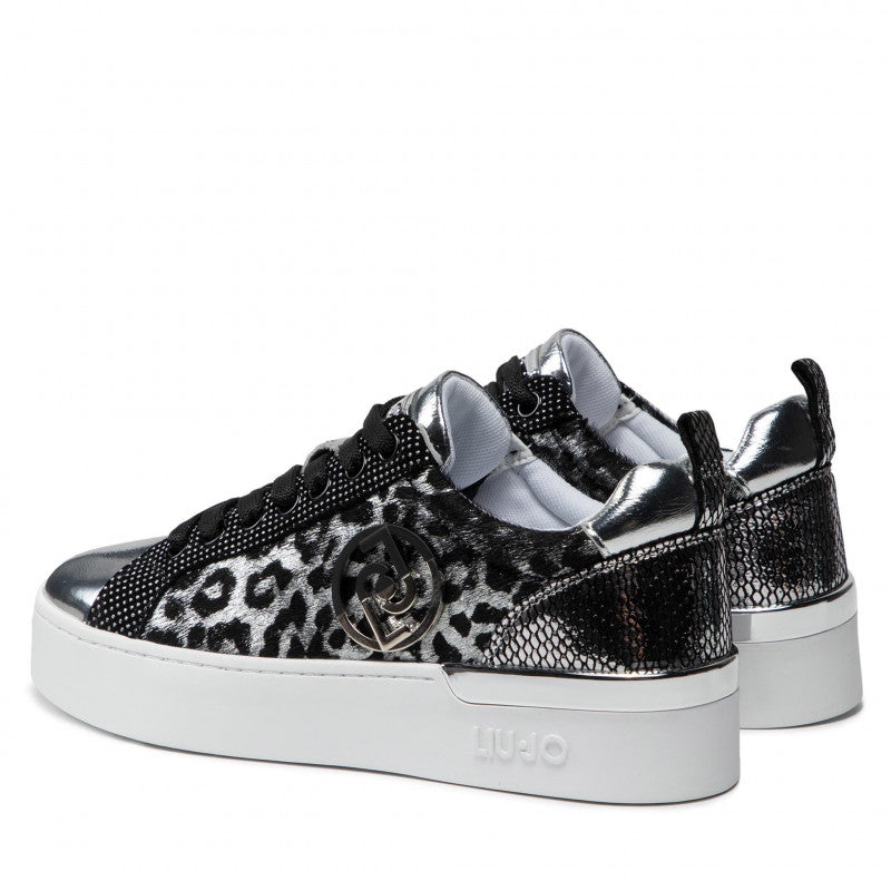 Damenschuhe LIU JO Sneakers aus Leder und Wildleder in der Farbe Silber/Leopard