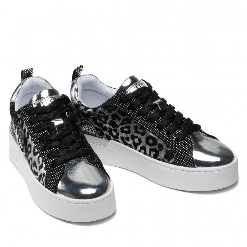 Damenschuhe LIU JO Sneakers aus Leder und Wildleder in der Farbe Silber/Leopard