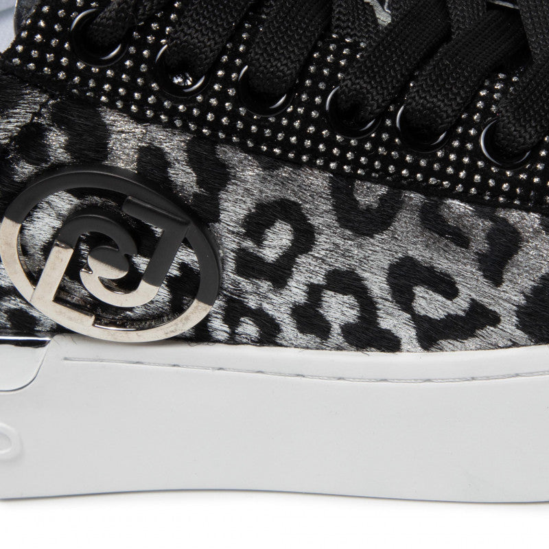 Damenschuhe LIU JO Sneakers aus Leder und Wildleder in der Farbe Silber/Leopard