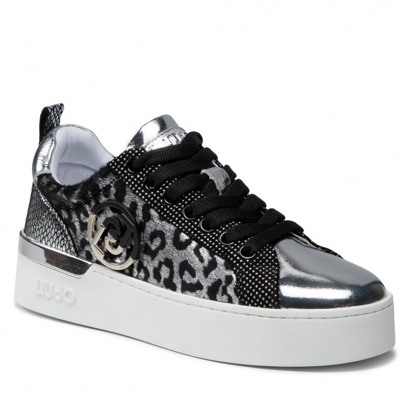 Damenschuhe LIU JO Sneakers aus Leder und Wildleder in der Farbe Silber/Leopard