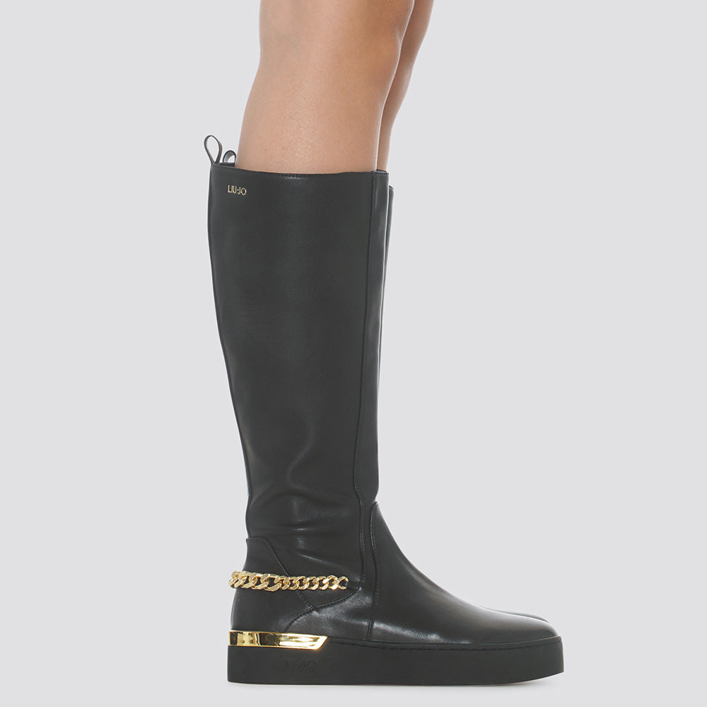 Scarpe Donna LIU JO Stivali Alti Neri con Catena Gioiello a sconto