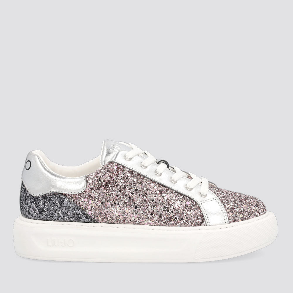 Damenschuhe LIU JO Weiße Sneakers mit rosa Glitzer