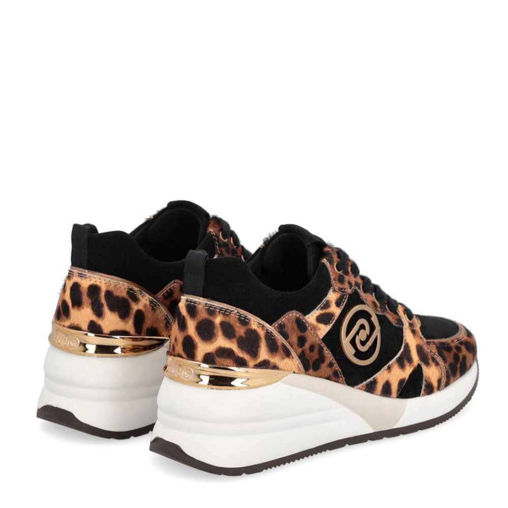 Scarpe Donna LIU JO Sneakers Alyssa 02 con Zeppa in Suede e Dettagli Effetto Cavallino Leopard Nero
