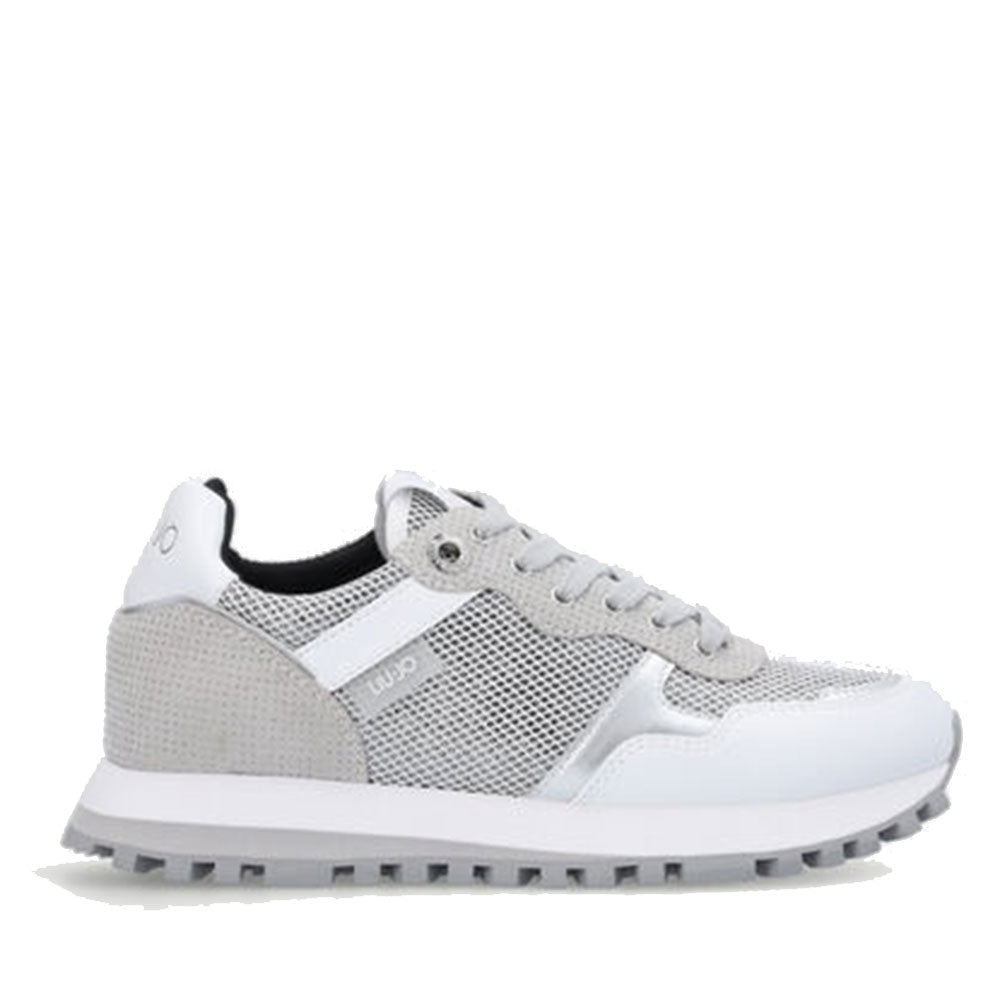 Scarpe Donna LIU JO Sneakers Wonder 01 in Suede Glitter e Mesh Silver White