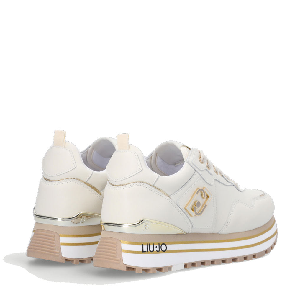 Damenschuhe LIU JO Maxi Wonder 01 Plateau-Sneaker aus muschelfarbenem Leder