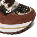 Scarpe Donna LIU JO Sneakers Platform Maxi Wonder 01 in Suede e Paillettes colore Brown