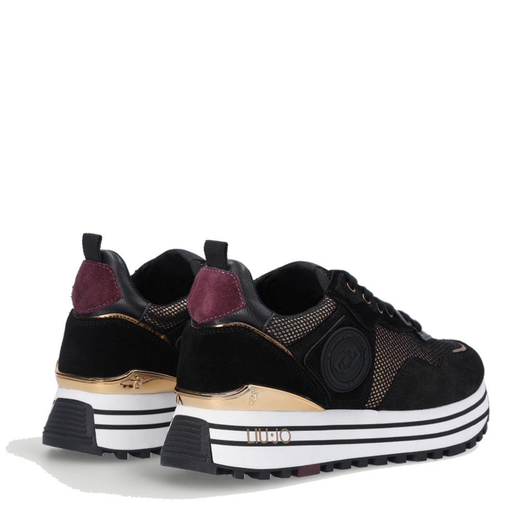 Scarpe Donna LIU JO Sneakers Platform Wonder 01 in Suede e Mesh Metallizzato Nero