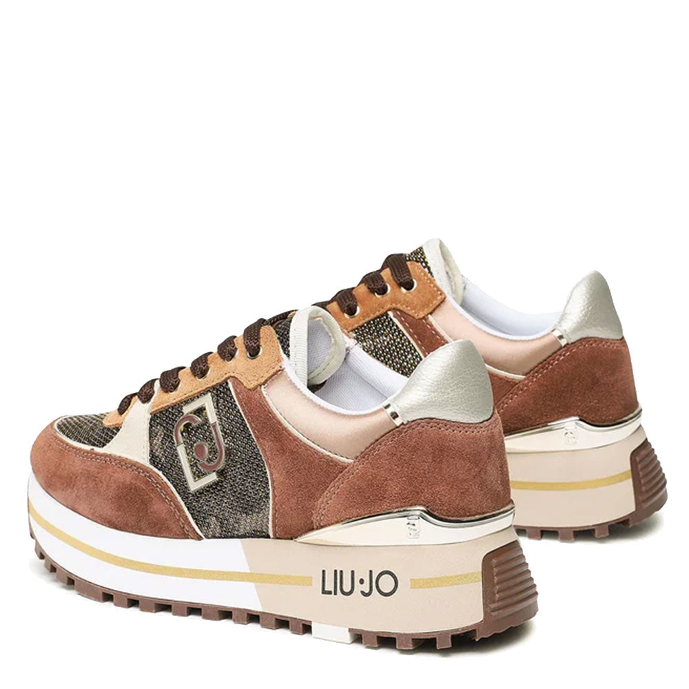 Scarpe Donna LIU JO Sneakers Platform Maxi Wonder 20 in Suede e Mesh Camouflage colore Marrone