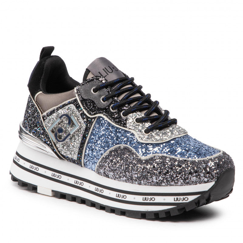 Damenschuhe LIU JO Wonder 24 Plateau-Sneaker mit Glitzer in der Farbe Blau