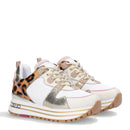 Damenschuhe LIU JO Maxi Wonder 47 Plateau-Sneaker aus Leder und Ponyhaarfarbe Leopard und Muschel