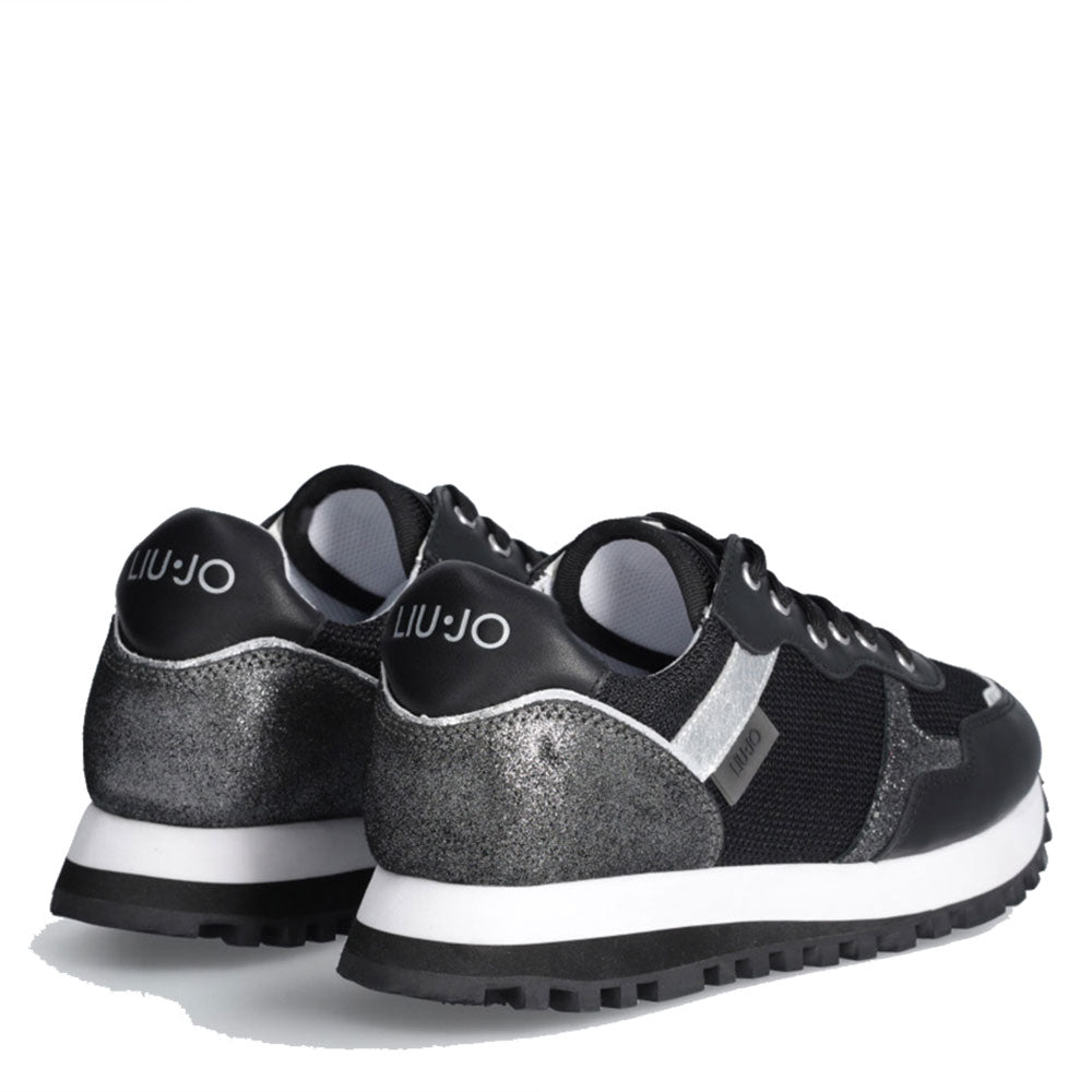 Scarpe Donna LIU JO Sneakers Wonder 01 in Pelle e Brighty Mesh Nero