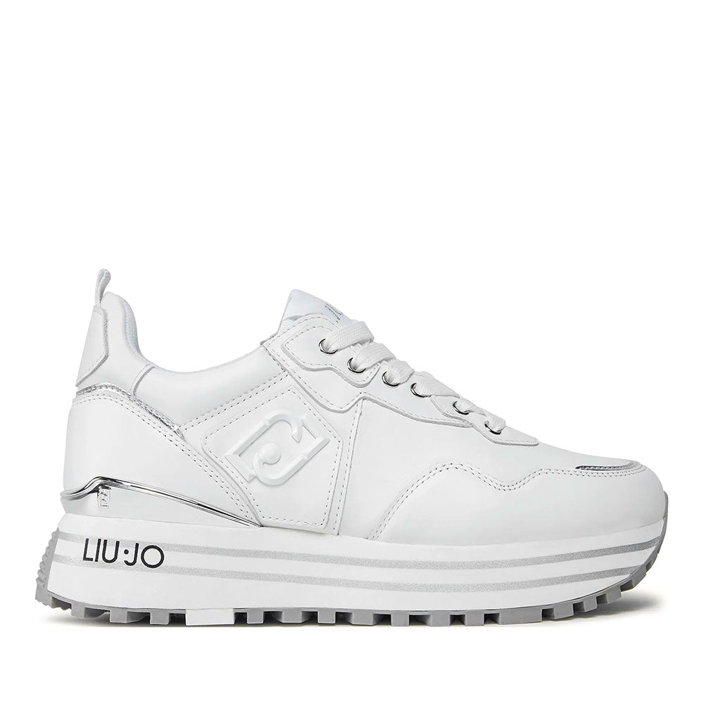 Damenschuhe LIU JO Maxi Wonder 01 Plateau-Sneaker aus weißem Leder