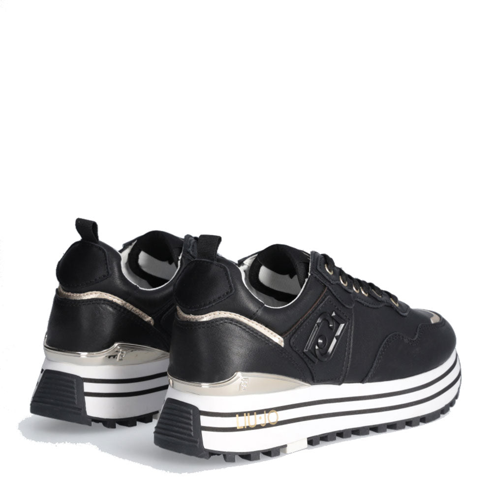Scarpe Donna LIU JO Maxi Wonder 01 Sneakers Platform in Pelle Nera con Scarpe Donna LIU JO Maxi Wonder 01 Sneakers Platform in Pelle Nera con