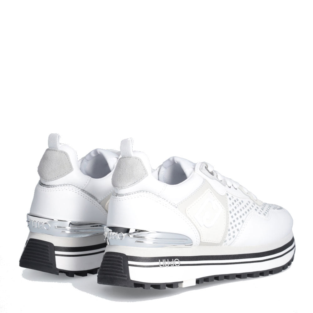 Scarpe Donna Liu-Jo Maxi Wonder 01 Black, Sneakers Con Zeppa In Pelle, Taglia 36