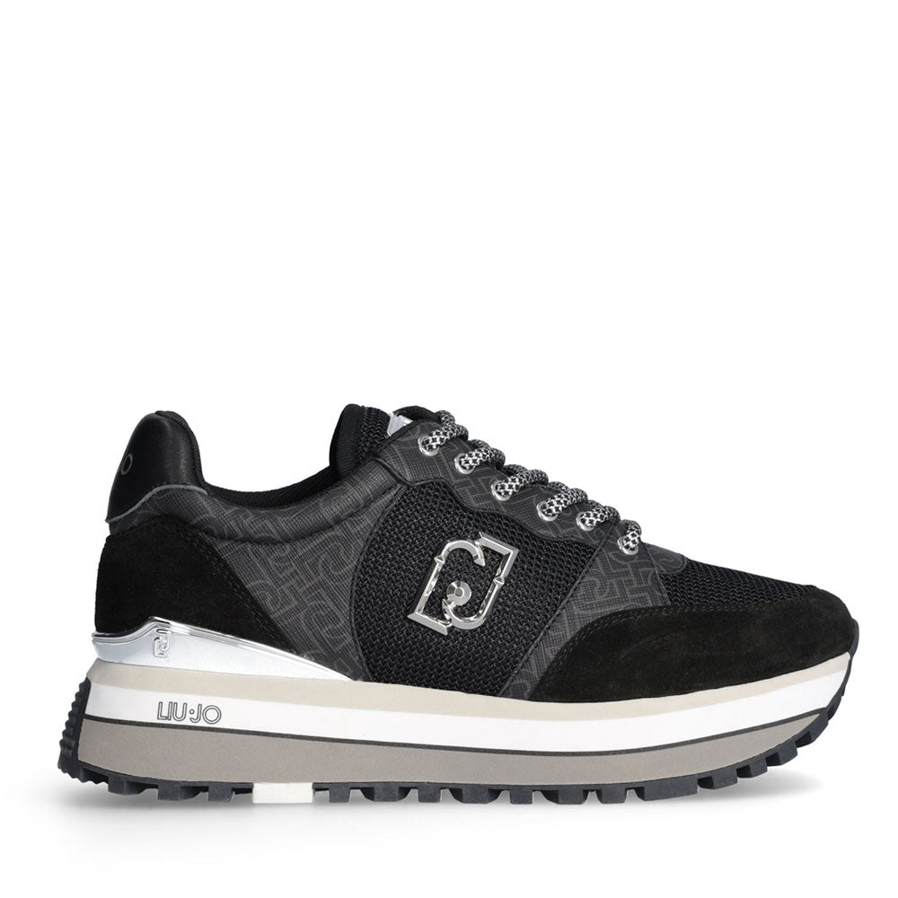 Scarpe Donna LIU JO Maxi Wonder 57 Sneakers Platform in Suede con Inserti Monogram Black