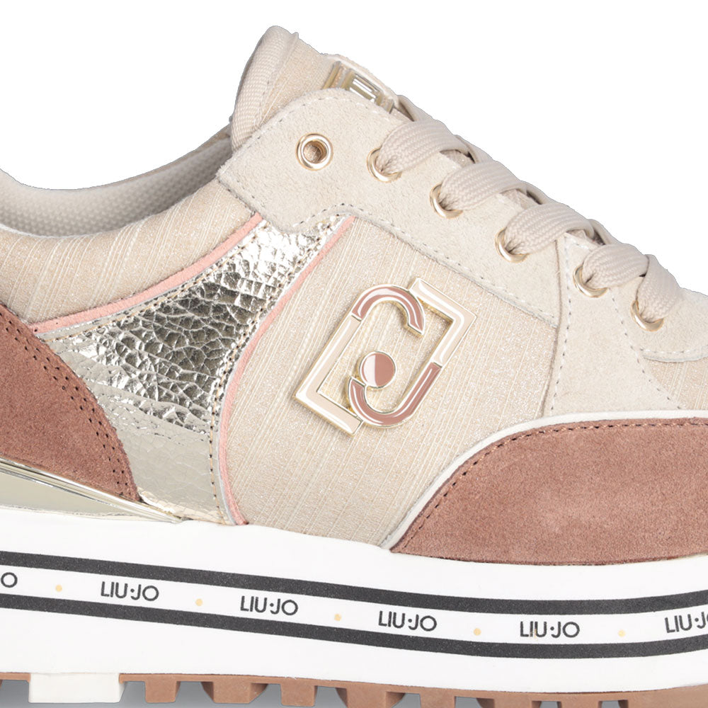 Damenschuhe LIU JO Maxi Wonder 20 Plateau-Sneaker in Wildleder-Lurex und Crackle Tan-Farbe