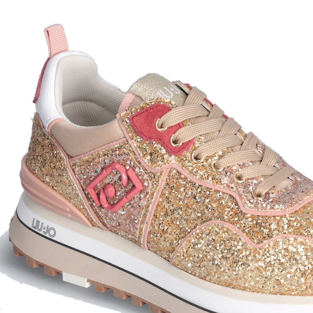 Damenschuhe LIU JO Maxi Wonder 24 Plateau-Sneaker mit Allover-Glitzer in der Farbe Gold