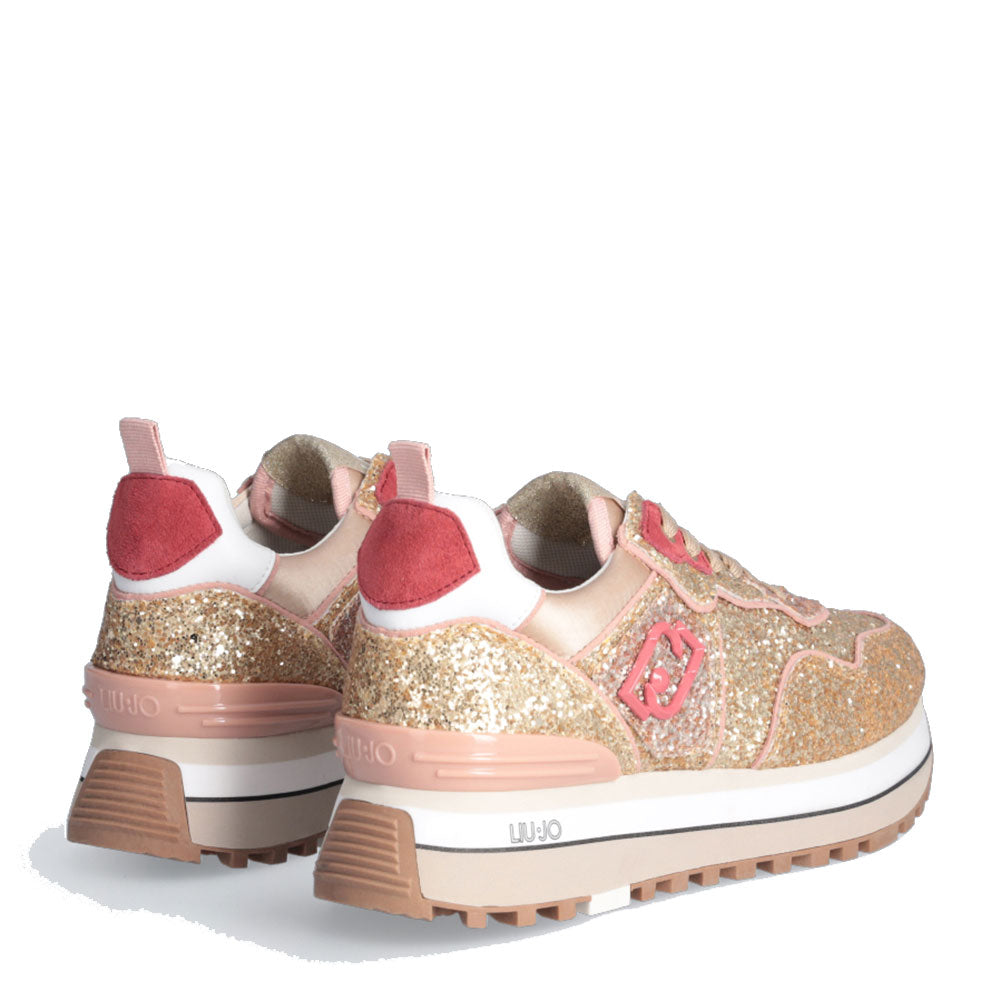 Damenschuhe LIU JO Maxi Wonder 24 Plateau-Sneaker mit Allover-Glitzer in der Farbe Gold