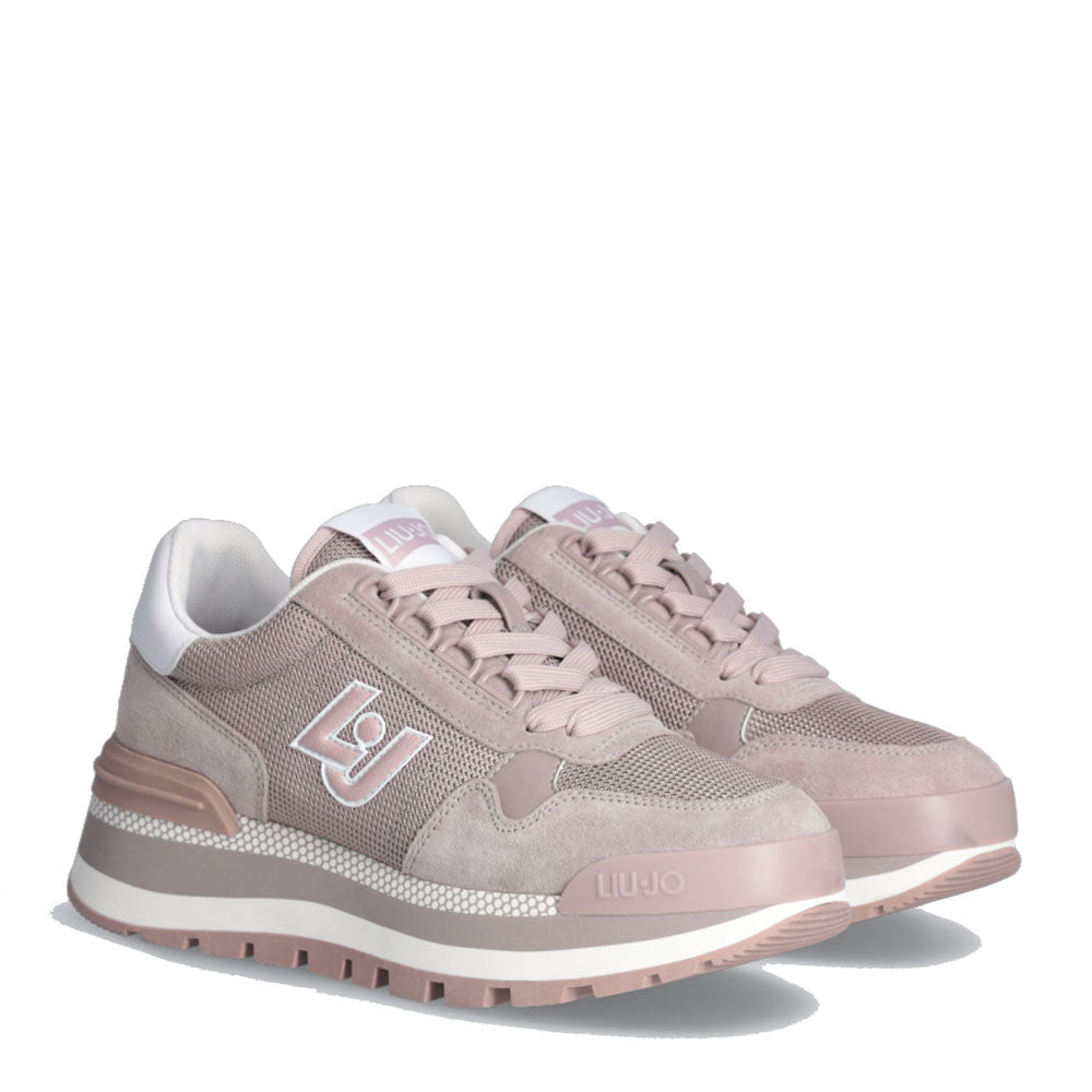 Damenschuhe LIU JO Amazing 16 Plateau-Sneaker aus Wildleder und hellem Mesh in der Farbe Mauve