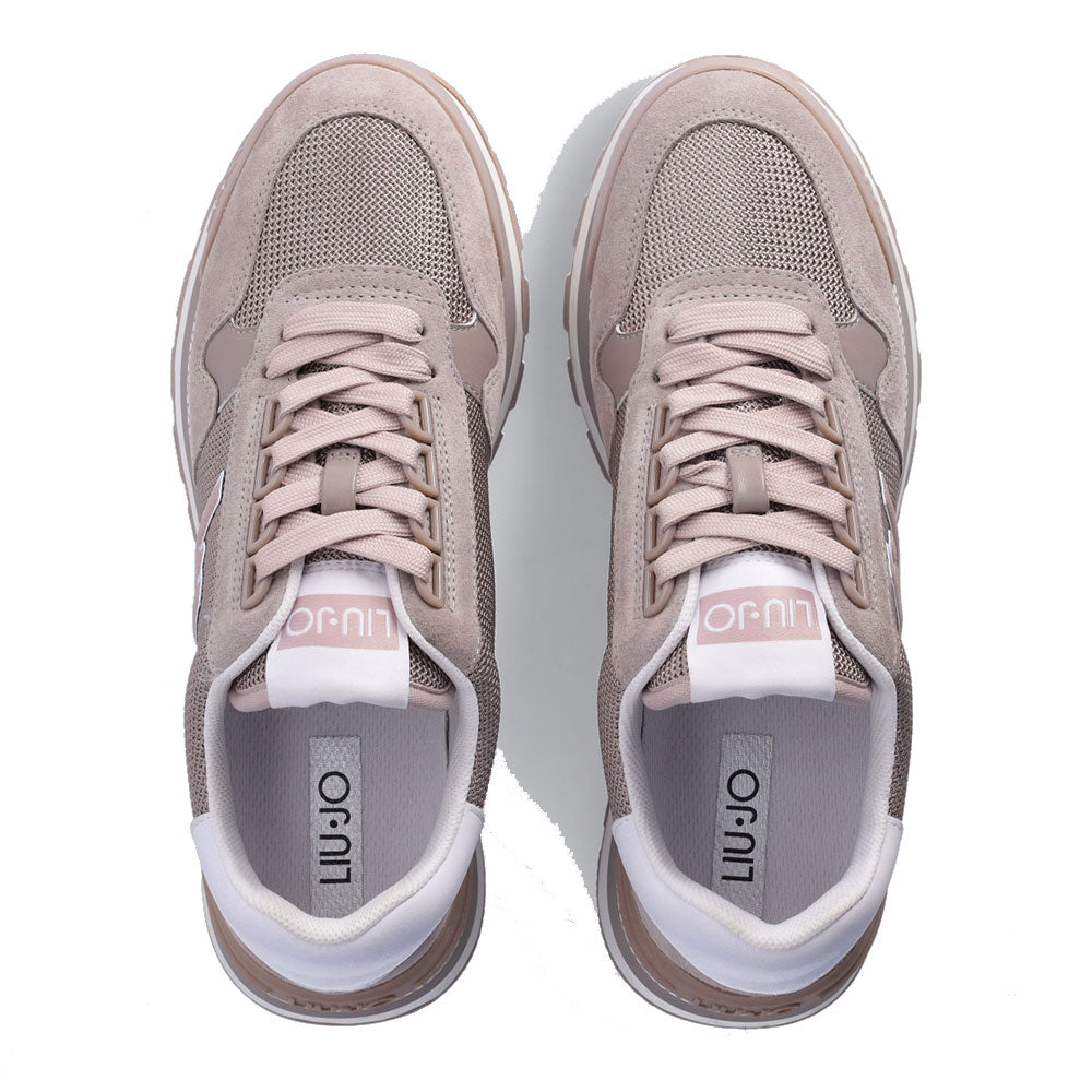 Damenschuhe LIU JO Amazing 16 Plateau-Sneaker aus Wildleder und hellem Mesh in der Farbe Mauve