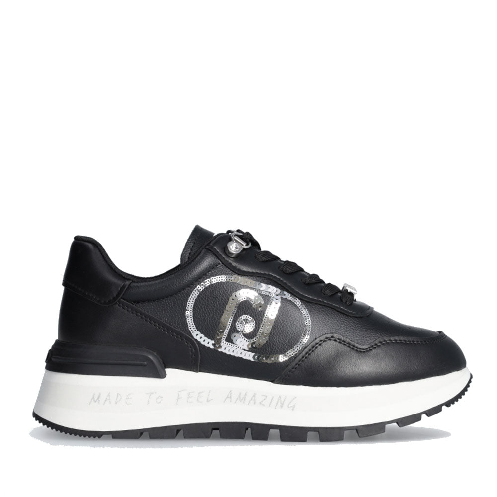 Scarpe Donna LIU JO Amazing 20 Sneakers Platform Nere con Logo di Paillettes
