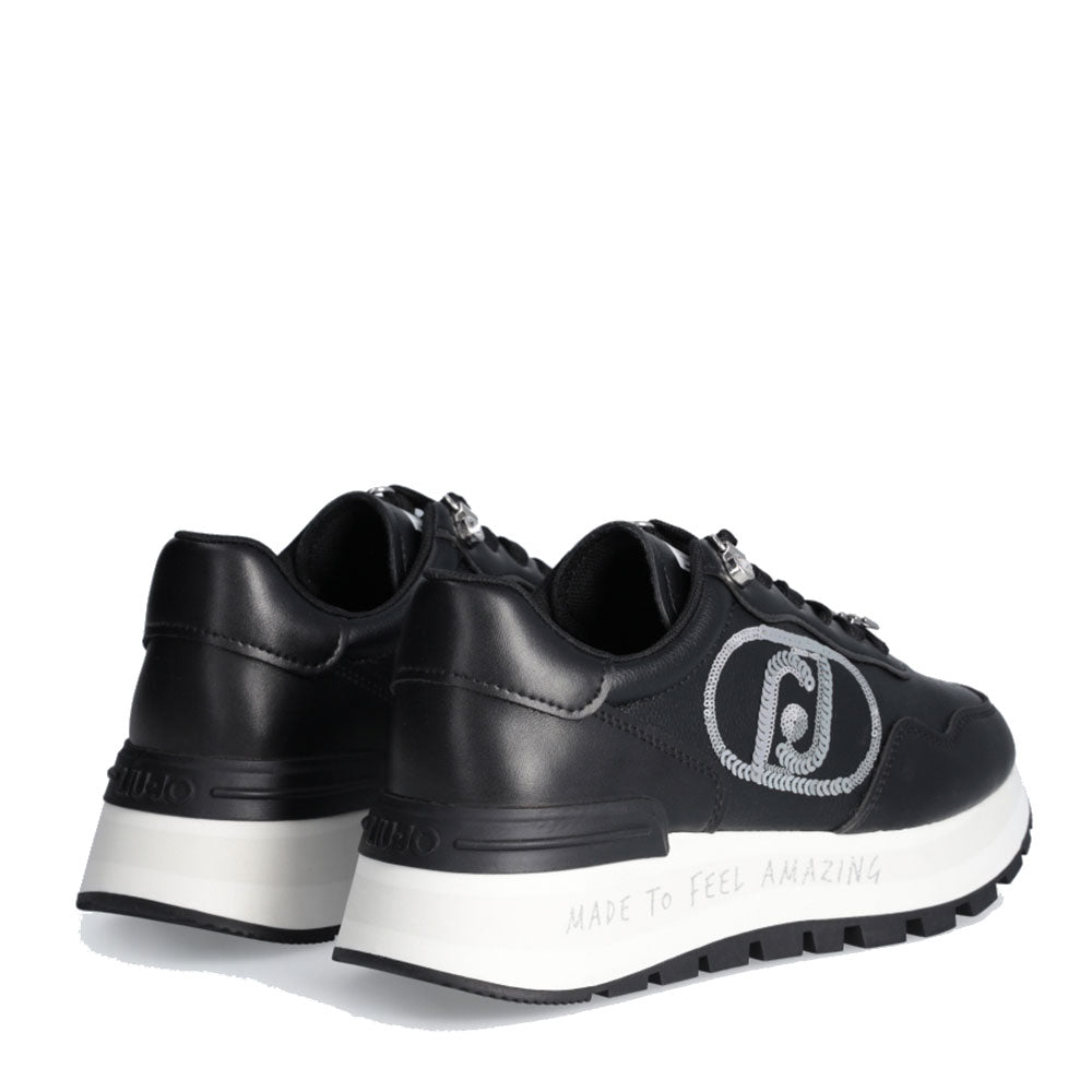 Scarpe Donna LIU JO Amazing 20 Sneakers Platform Nere con Logo di Paillettes