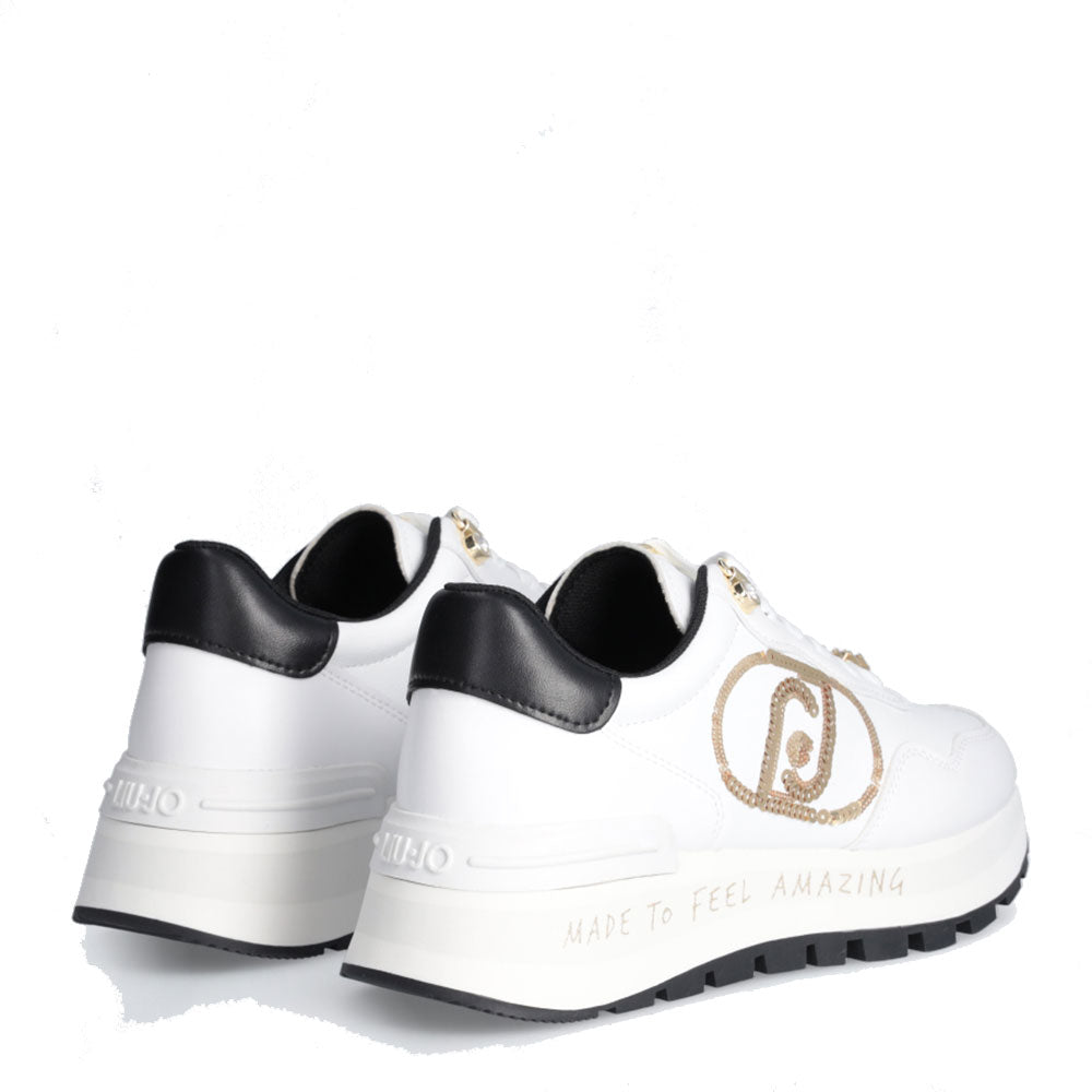 Damenschuhe LIU JO Amazing 20 weiße Plateau-Sneaker mit Pailletten-Logo