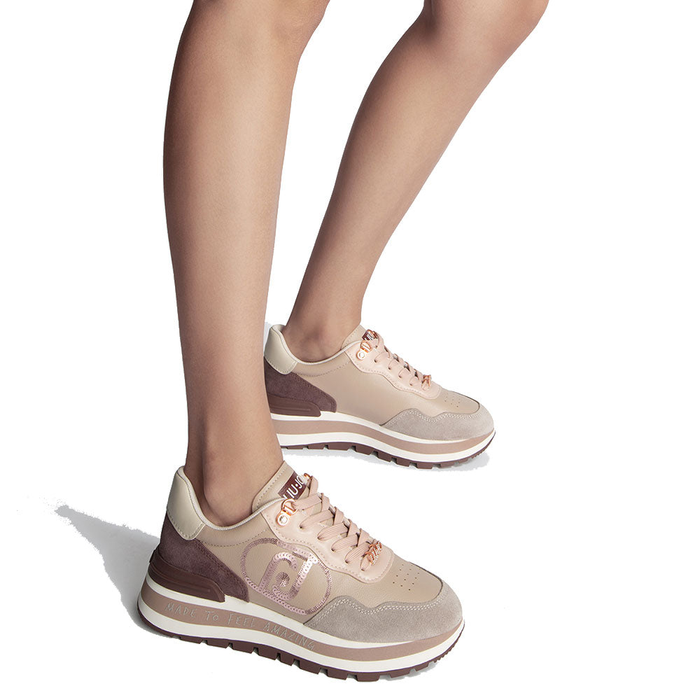 Scarpe Donna LIU JO Amazing 20 Sneakers Platform in Suede con Logo in Paillettes color Malva