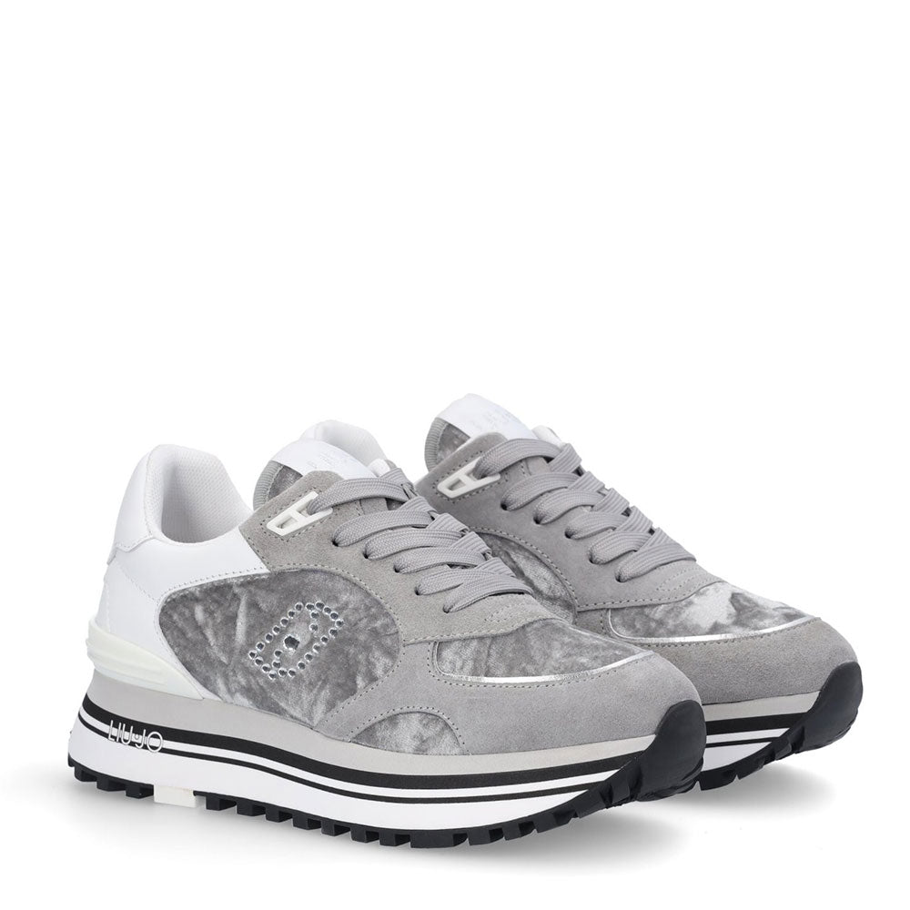 Scarpe Donna LIU JO Maxi Wonder 61 Sneakers Platform in Velluto Suede e Pelle colore Iron
