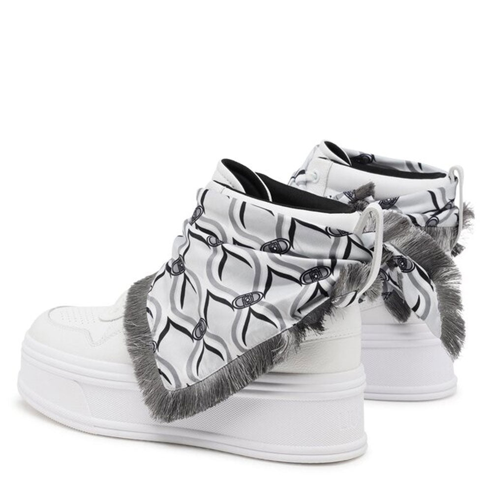 Scarpe Donna LIU JO Selma 02 Sneakers Platform in Pelle Bottalata Bianca con Foulard