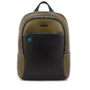 PIQUADRO 14" Laptop-Rucksack Blue Square Line aus grünem Leder - Schwarz - CA3214B2