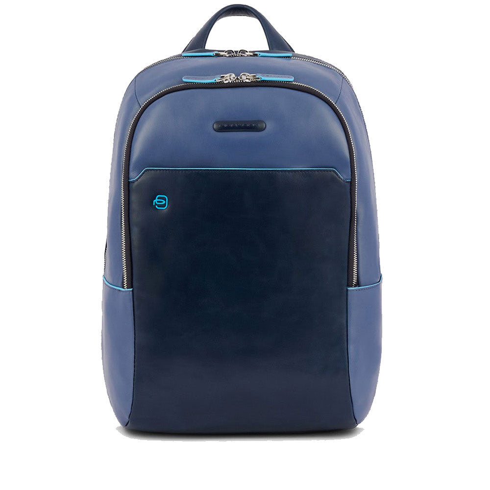 PIQUADRO 14" Laptop-Rucksack Blue Square Line aus blauem Leder - Blau - CA3214B2