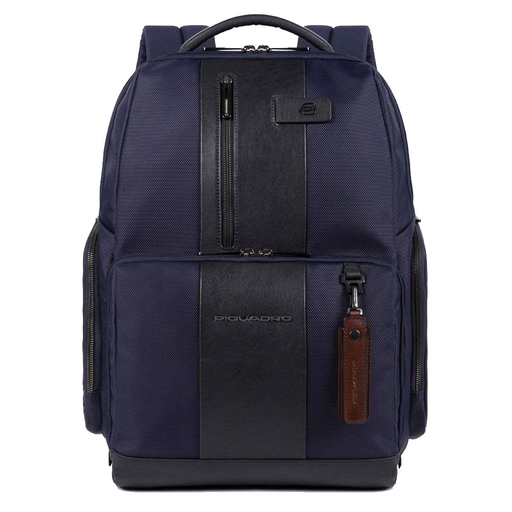 PIQUADRO 15,6-Zoll-Laptop-Rucksack – Brief 2-Linie aus blauem Stoff und Leder CA4532BR2