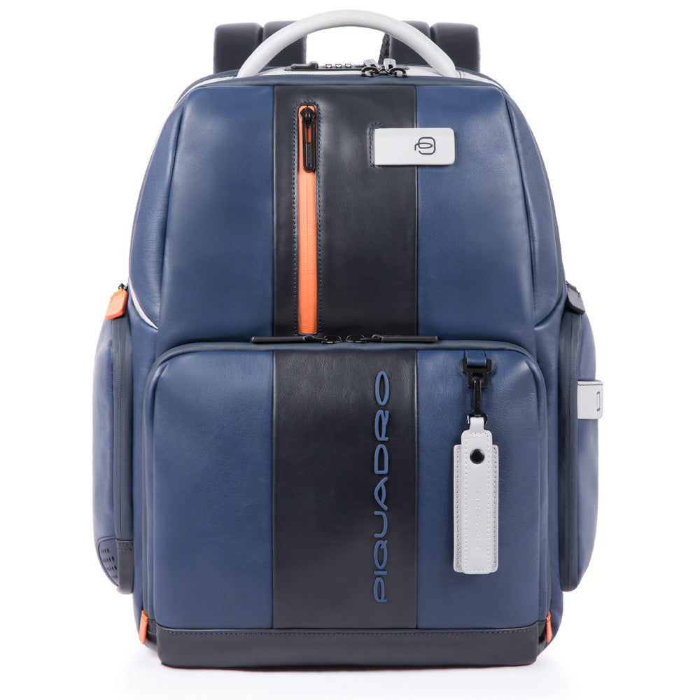 PIQUADRO Zaino Porta Pc 15,6" - linea Urban Pelle Blu e Grigia CA4550UB00BM con Antifurto