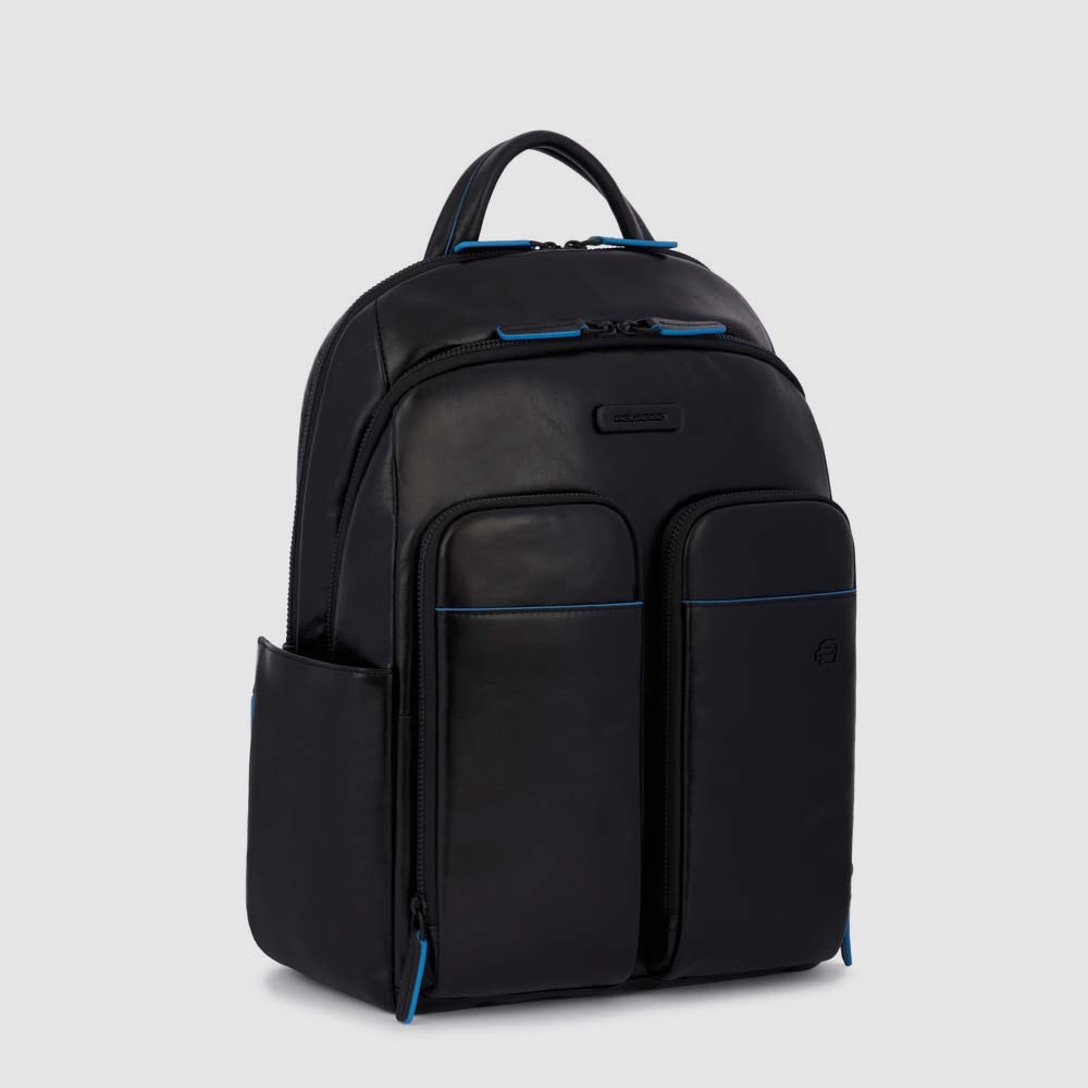 PIQUADRO Herrenrucksack aus schwarzem Leder mit iPad-Halter Blue Square Line - CA5574B2V