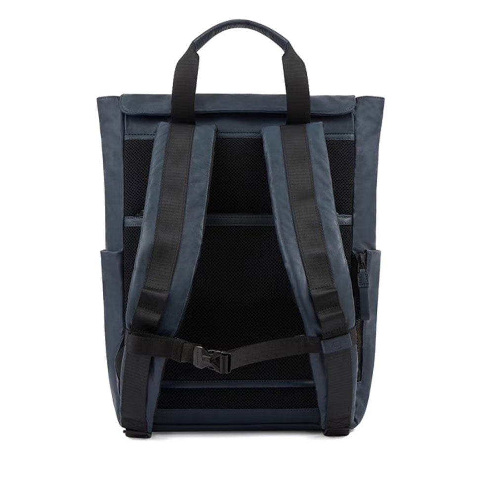 PIQUADRO Rucksack mit zwei Griffen und 15-Zoll-Computerhalter aus blauem Leder, Harper Line – CA6108AP