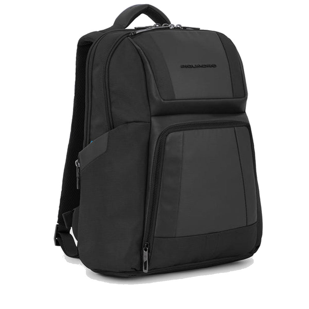 PIQUADRO Herrenrucksack mit 15,6-Zoll-PC-Halterung aus schwarzem Stoff und Leder – CA6220W120