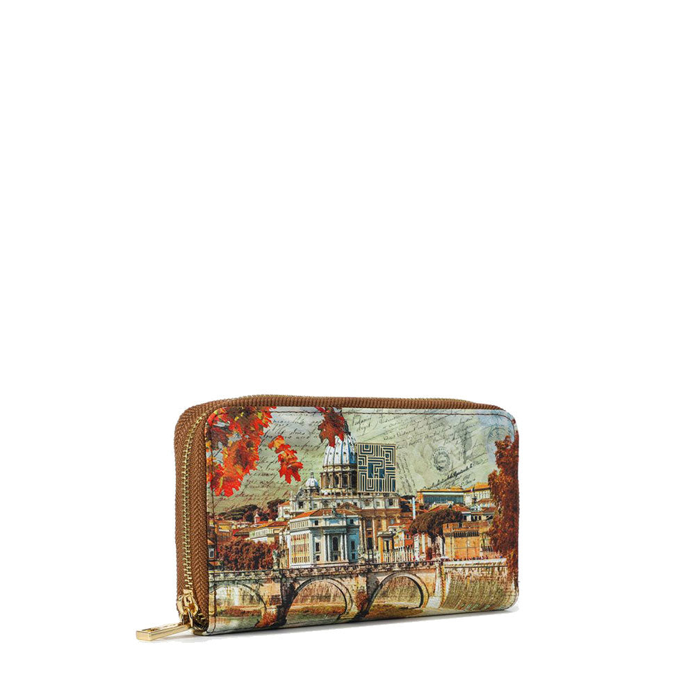 Y NOT Damen-Geldbörse CLF-361 Winter Rome Print Rundum-Reißverschluss