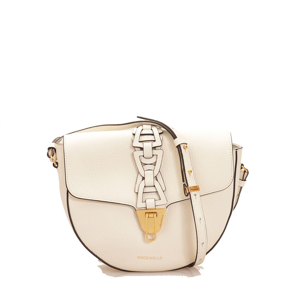 COCCINELLE Damen-Umhängetasche aus Leder der Linie Beat Intreccio, Farbe Weiß