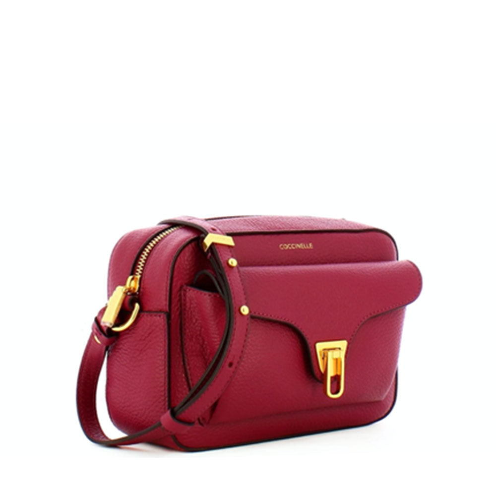 COCCINELLE Damen-Umhängetasche aus granatrotem Leder der Linie Beat Soft, mittlere Größe