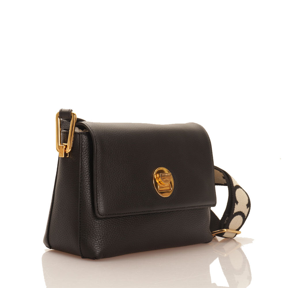 Borsa A Tracolla Donna In PU Morbido Con Ciondolo Perla – Leggera, 17x5x12.5 Cm, Nero