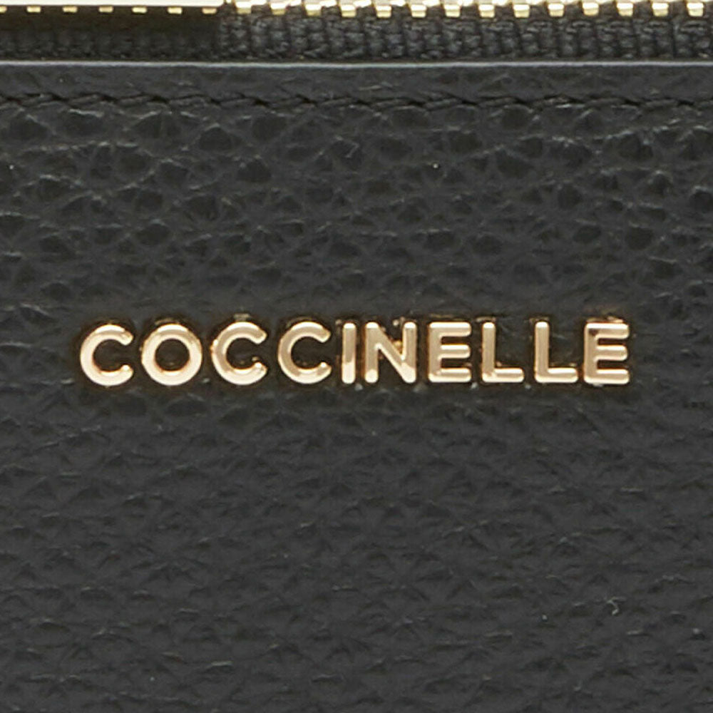 COCCINELLE Damen-Kartenetui aus schwarzem Leder Metallic Soft Line