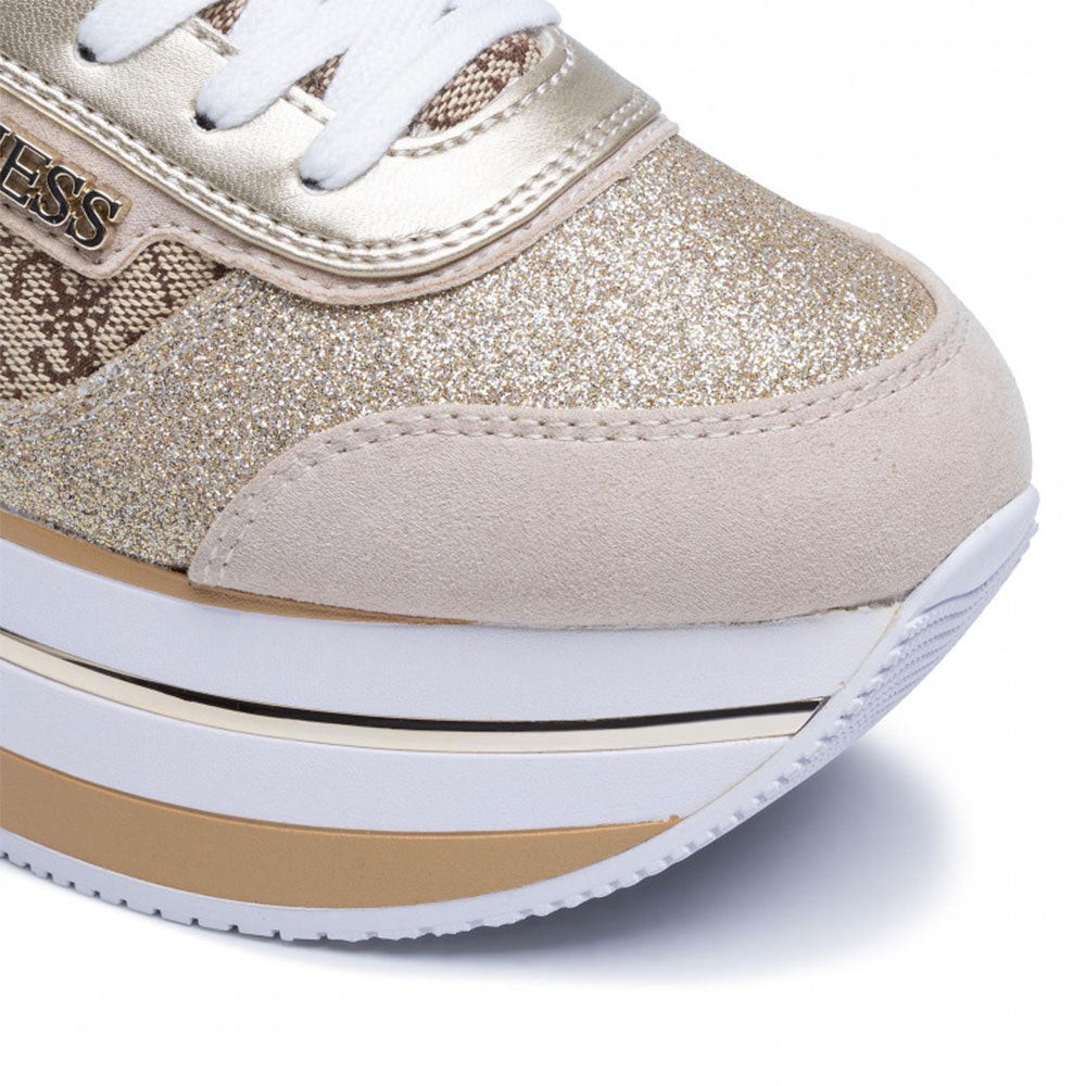 Scarpe Donna GUESS Sneakers Colore Beige - Marrone con Inserti Glitterati Linea Hansin