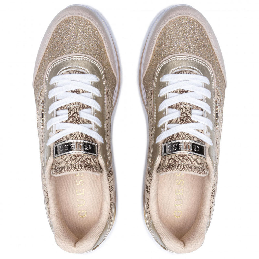 Scarpe Donna GUESS Sneakers Colore Beige - Marrone con Inserti Glitterati Linea Hansin