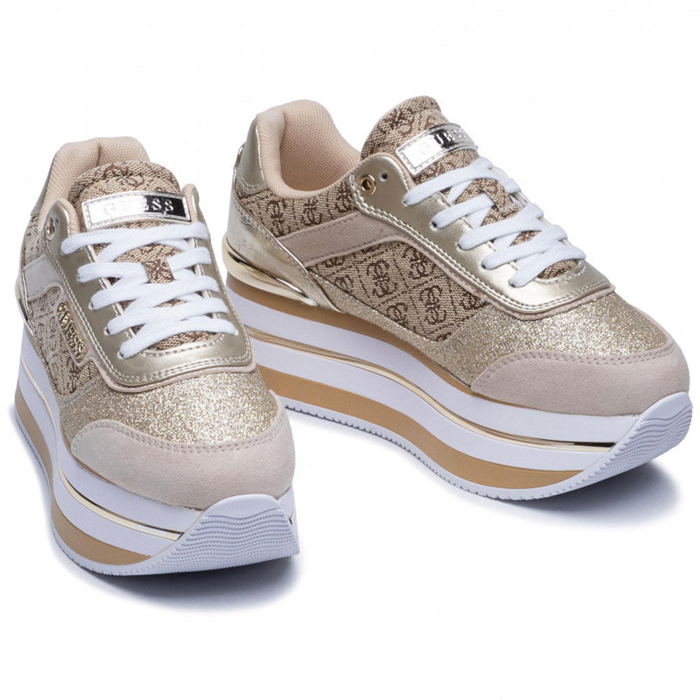 Scarpe Donna GUESS Sneakers Colore Beige - Marrone con Inserti Glitterati Linea Hansin